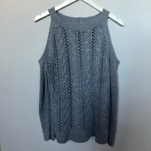Charlotte Russe Knitted Grey Cold Shoulder Sweater